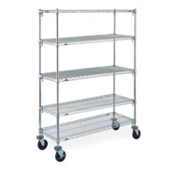 Metro Super Erecta Adjustable 5-Tier Mobile Wire Shelving Unit With Polyurethane Casters, Chrome